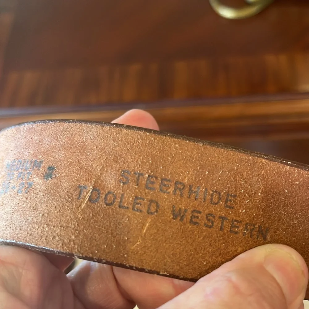 Vintage Brown Embossed Leather Belt